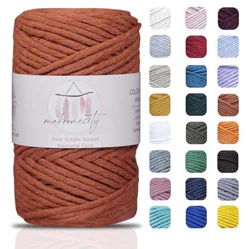 Makromecity Makramee Garn 3mm x 100m Premium Single Twisted Macrame Cord Baumwollgarn für Handwerk Schlüsselanhänger Wohndekorationen Platzteller Umhängetasche Handtasche Runner von Makromecity