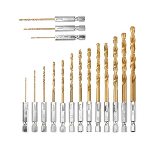 13-teiliges HSS-Bohrerset aus Schnellarbeitsstahl mit Titanbeschichtung, 1/4-Sechskantschaft, 1,5–6,5 mm, Spiralbohrer mit Sechskantgriff(16pcs) von MalUanqq