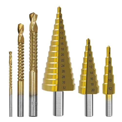 6-teiliges Stufenbohrer-Set, Sägebohrer-Set, HSS-Titan-Fräser for die Holzbearbeitung, Metallkernlochöffner, 4-12 4-20 4-32 mm, 3 6 8 mm(6PCS Drill Bit Set) von MalUanqq