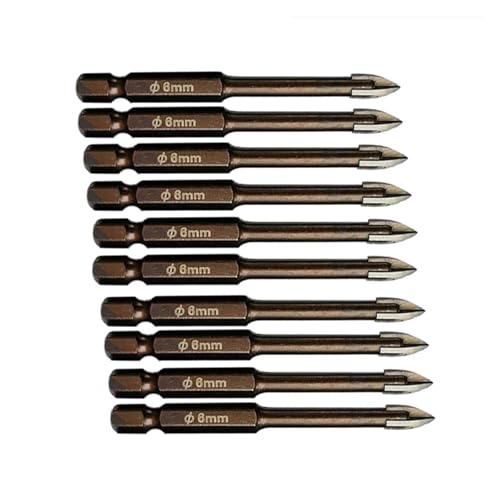 Wolframkarbid-Glasbohrer-Set, legierte Hartmetallspitze mit 4 Schneidkanten, Fliesen- und Kreuzspeerkopf-Bohrer(10pcs 6mm) von MalUanqq