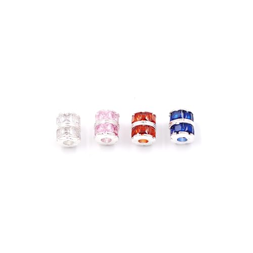 Malahill Zirkonia-Charm-Perlen zur Schmuckherstellung, Röhren-Charm-Perlen für Halsketten, Armbänder, 7 x 8 mm, Silber-Rosa von Malahill