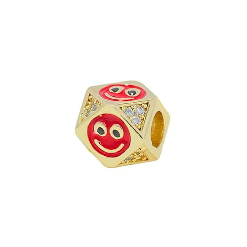 Malahill Zirkonia-Charm-Perlen zur Schmuckherstellung, Smiley-Gesicht, Charm-Perlen für Halsketten, Armbänder, 7,5 x 7,5 mm, rot von Malahill