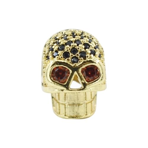 Malahill Zirkonia-Charm-Perlen zur Schmuckherstellung, Totenkopf-Charm-Perlen für Halsketten, Armbänder, 9,5 x 12,5 mm, 18 Karat Gold, Schwarz von Malahill