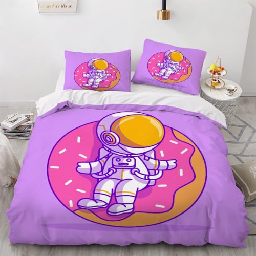 Bettwäsche135x200cm Kawaii Weltraum Astronaut Bettwäsche 3 teilig mit 2 Kissenbezug 80x80cm Bunte Stilvolle Gouache-Malerei Mikrofaser Bettbezüge Set mit Reißverschluss von Malaoshi