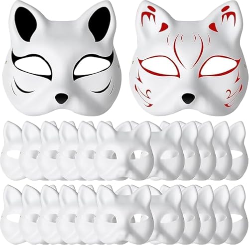 Masken aus Pappmaché – 30 Packungen weiße Blanko-Katzenmaske, handbemalte Tier-Halbgesichtsmasken für Party, Cosplay, künstlerische Projekte, Theater, Halloween, Maskerade-Partys, Klassenzimmer Kunst von Malloom