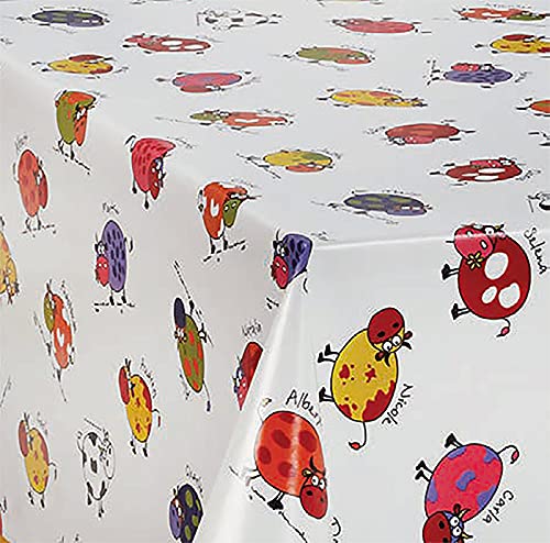 PVC Tischdecke Alma Bunte Kühe Wachstuch · Eckig · Länge & Breite wählbar· abwaschbare Tischdecke · Kindermotiv bunt schwarz Weiss, Größe:120 x 240 cm von Mambo-Design