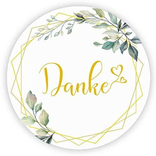 MameArt 100stk 4cm Aufkleber Hochzeit mit Kranz, Sticker für Hochzeit Gastgeschenk Taufe Kommunion Geburtstag Feste Geschenke Präsente (Danke), 3DE0109A von MameArt