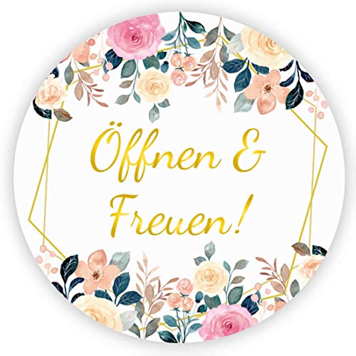 MameArt 100stk 4cm Aufkleber Öffnen & Freuen, Sticker für Hochzeit Gastgeschenk Taufe Kommunion Geburtstag Partei Feste Geschenke Präsente (Öffnen 1) von MameArt