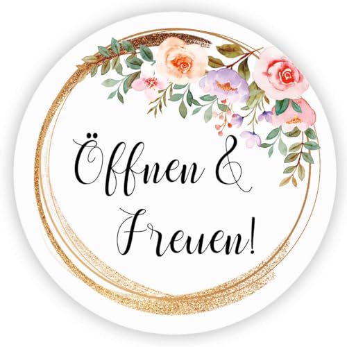 MameArt 100stk 4cm Aufkleber Öffnen & Freuen, Sticker für Hochzeit Gastgeschenk Taufe Kommunion Geburtstag Partei Feste Geschenke Präsente (Öffnen 11) von MameArt