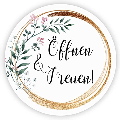 MameArt 100stk 4cm Aufkleber Öffnen & Freuen, Sticker für Hochzeit Gastgeschenk Taufe Kommunion Geburtstag Partei Feste Geschenke Präsente (Öffnen 4) von MameArt