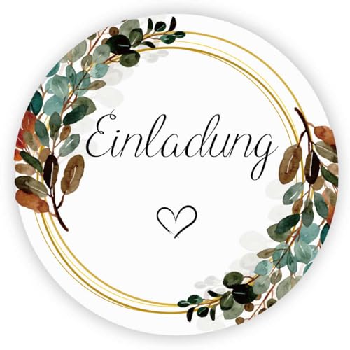 MameArt 100stk 4cm Einladung Aufkleber, Kranz Sticker für Hochzeit Gastgeschenk Taufe Kommunion Geburtstag Feste Geschenke Präsente (Einladung 3) von MameArt