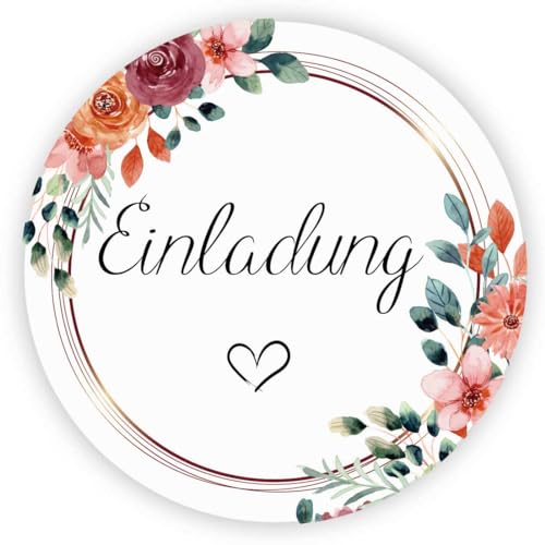 MameArt 100stk 4cm Einladung Aufkleber, Kranz Sticker für Hochzeit Gastgeschenk Taufe Kommunion Geburtstag Feste Geschenke Präsente (Einladung 5) von MameArt