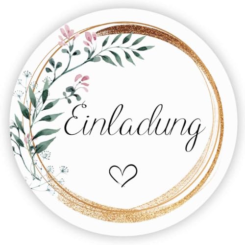 MameArt 100stk 4cm Einladung Aufkleber, Kranz Sticker für Hochzeit Gastgeschenk Taufe Kommunion Geburtstag Feste Geschenke Präsente (Einladung 9) von MameArt