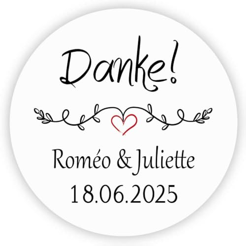 MameArt 50stk 4cm Aufkleber Hochzeit Personalisiert, Danke Stickers für Gastgeschenk Taufe Kommunion Deko Feste Geschenke Präsente (Weiß) von MameArt