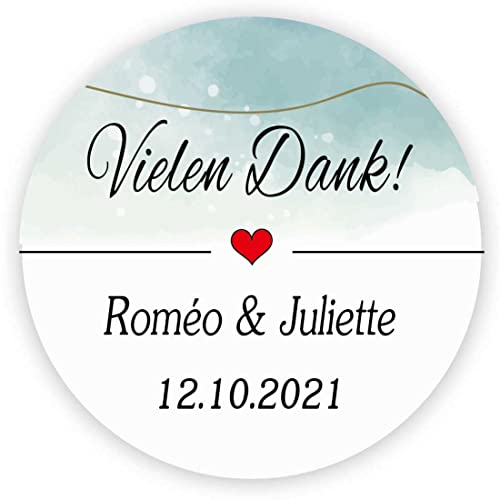 MameArt 50stk Aufkleber Personalisiert Hochzeit Vielen Dank, 4cm Sticker für Hochzeit Taufe Kommunion Geburtstag Feste Geschenke Präsente (DE04) von MameArt