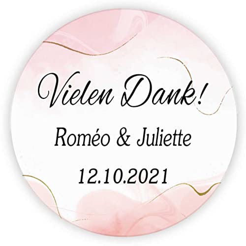 MameArt 50stk Aufkleber Personalisiert Hochzeit Vielen Dank, 4cm Sticker für Hochzeit Gastgeschenk Taufe Kommunion Geburtstag Feste Geschenke Präsente (DE05), 3DE0103A von MameArt