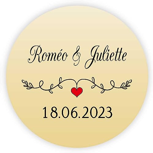 MameArt 50 Stück 4cm Hochzeit Aufkleber Personalisiert mit Namen, Aufkleber für Hochzeit Gastgeschenk Taufe Geburtstag Feste Geschenke Präsente (Gold 2) von MameArt