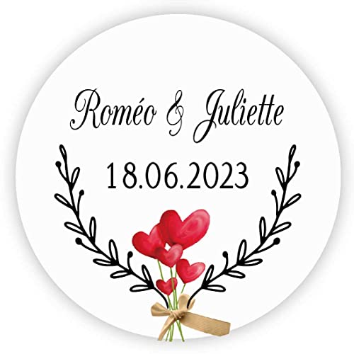 MameArt 50 Stück 4cm Hochzeit Aufkleber Personalisiert mit Namen, Aufkleber für Hochzeit Gastgeschenk Taufe Kommunion Geburtstag Feste Geschenke Präsente (Rot) von MameArt