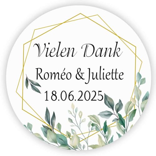 MameArt 50stk 4cm Aufkleber Personalisiert Hochzeit, Vielen Dank mit Namen, Sticker für Hochzeit Taufe Kommunion Feste Geschenke Präsente Paket (Danke 03) von MameArt