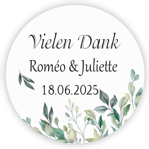 MameArt 50stk 4cm Aufkleber Personalisiert Hochzeit, Vielen Dank mit Namen, Sticker für Hochzeit Taufe Kommunion Feste Geschenke Präsente Paket (Danke 04) von MameArt