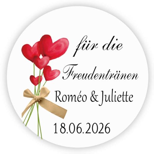 MameArt 50stk 4cm Aufkleber Personalisiert für die Freudentränen, Herz Blumen Hochzeit Gastgeschenk Geburtstag Geschenke Präsente DE0503 (Blumen 1) von MameArt