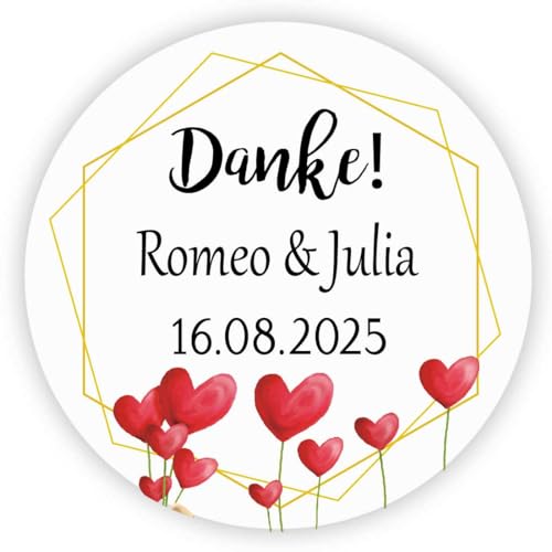 MameArt 50stk 4cm Personalisiert Hochzeit Aufkleber, Danke mit Namen Datum, Sticker für Hochzeit Taufe Kommunion Geburtstag Feste Geschenke Präsente (Kranz D) von MameArt