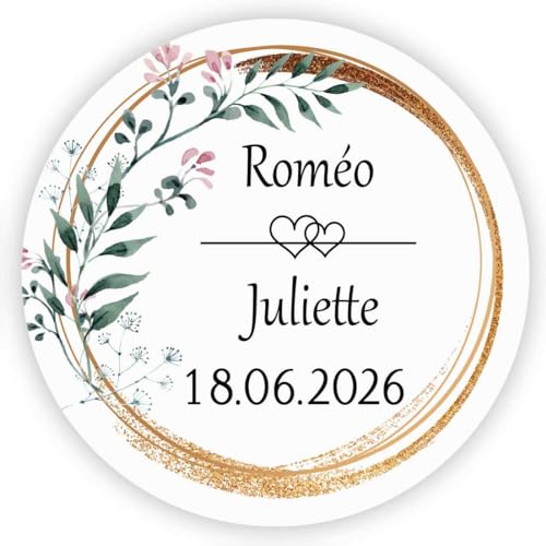 MameArt 50stk 4cm Personalisiert Hochzeit Aufkleber, Doppelte Herzen mit Namen Datum Sticker für Hochzeit Gastgeschenk Taufe Kommunion Geburtstag Feste Geschenke Präsente (Herz B), 3AL0135A von MameArt