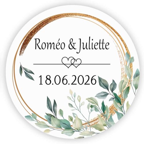 MameArt 50stk 4cm Personalisiert Hochzeit Aufkleber, Doppelte Herzen mit Namen Datum Sticker für Hochzeit Gastgeschenk Taufe Kommunion Geburtstag Feste Geschenke Präsente (Herz D) von MameArt