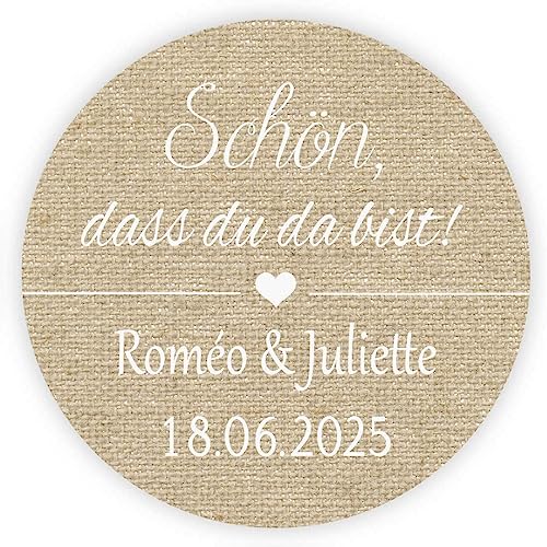 MameArt 50stk Aufkleber Hochzeit Personalisiert Schön DASS du da bist, 4cm Sticker für Hochzeit Gastgeschenk Taufe Kommunion Geburtstag Feste Geschenke Präsente (DE02), 3DE0201A von MameArt