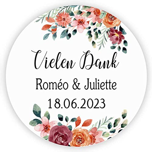 MameArt 50stk Aufkleber Personalisiert Hochzeit Vielen Dank, 4cm Sticker für Hochzeit Gastgeschenk Taufe Kommunion Geburtstag Feste Geschenke Präsente (DE10), 3DE0103B von MameArt