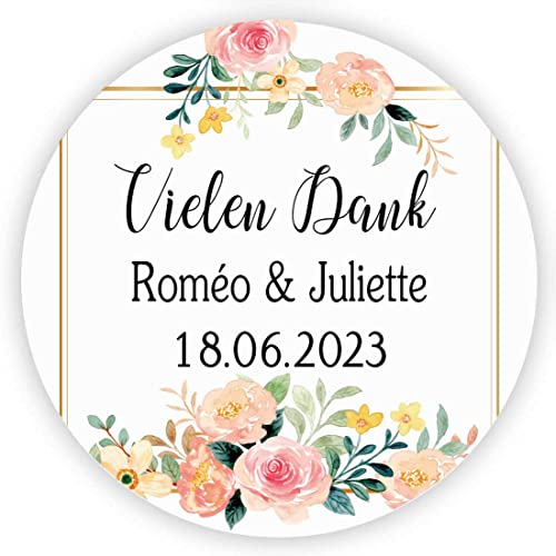 MameArt 50stk Aufkleber Personalisiert Hochzeit Vielen Dank, 4cm Sticker für Hochzeit Taufe Kommunion Geburtstag Feste Geschenke Präsente (DE11) von MameArt