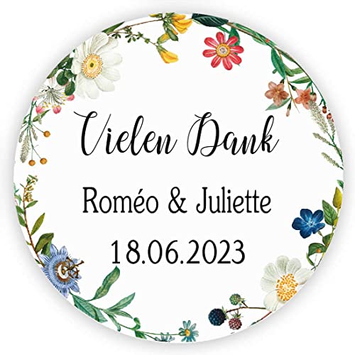 MameArt 50stk Aufkleber Personalisiert Hochzeit Vielen Dank, 4cm Sticker für Hochzeit Taufe Kommunion Geburtstag Feste Geschenke Präsente (DE12) von MameArt