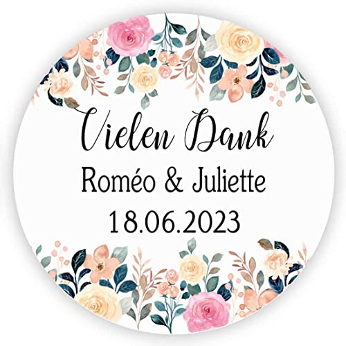 MameArt 50stk Aufkleber Personalisiert Hochzeit Vielen Dank, 4cm Sticker für Hochzeit Taufe Kommunion Geburtstag Feste Geschenke Präsente (DE08) von MameArt