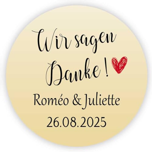 MameArt 50stk Aufkleber Personalisiert Hochzeit Wir sagen Danke, 4cm Sticker Gelee Stauaufkleber Taufe Kommunion Geburtstag Feste Geschenke Präsente (Gold 2) von MameArt