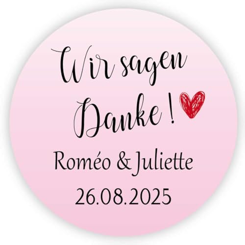 MameArt 50stk Aufkleber Personalisiert Hochzeit Wir sagen Danke, 4cm Sticker Gelee Stauaufkleber Taufe Kommunion Geburtstag Feste Geschenke Präsente (Rosa) von MameArt