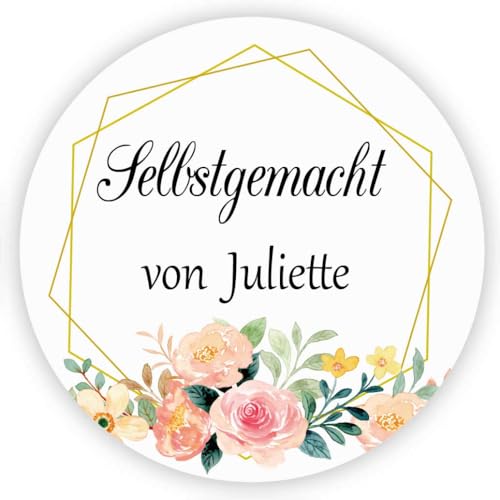 MameArt 50stk Aufkleber Selbstgemacht Personalisiert, 4cm Sticker Handmade Gelee Stauaufkleber Taufe Geburtstag Feste Geschenke Präsente (Blumen 02) von MameArt