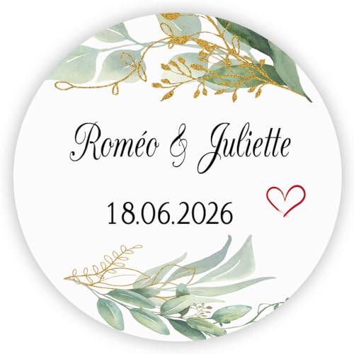 MameArt 50stk Individuelle Hochzeitsaufkleber Personalisiert, 4cm Kreative DIY Hochzeitseinladungen Sticker für Hochzeit Taufe Kommunion Geburtstag Feste Geschenke Präsente (Kranz 4) von MameArt