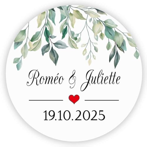 MameArt 50stk Personalisiert Hochzeit Aufkleber, Herz mit Namen und Datum, 4cm Sticker für Hochzeit Gastgeschenk Geburtstag Feste Geschenke Präsente (Herz A) von MameArt