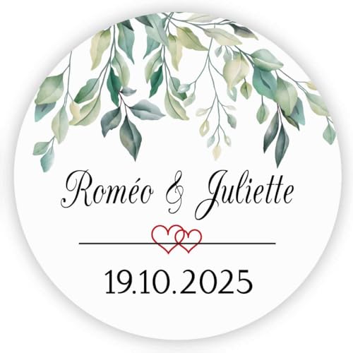 MameArt 50stk Personalisiert Hochzeit Aufkleber, Herz mit Namen und Datum, 4cm Sticker für Hochzeit Gastgeschenk Geburtstag Feste Geschenke Präsente (Herz B) von MameArt