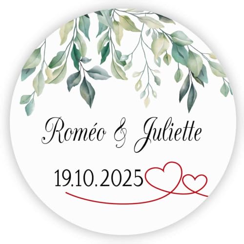 MameArt 50stk Personalisiert Hochzeit Aufkleber, Herz mit Namen und Datum, 4cm Sticker für Hochzeit Gastgeschenk Geburtstag Feste Geschenke Präsente (Herz C) von MameArt