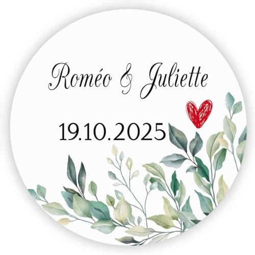 MameArt 50stk Personalisiert Hochzeit Aufkleber, Herz mit Namen und Datum, 4cm Sticker für Hochzeit Gastgeschenk Geburtstag Feste Geschenke Präsente (Herz F) von MameArt