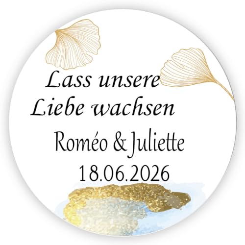 MameArt 50stk Personalisiert Hochzeitsdeko-Aufkleber Lass unsere Liebe wachsen, 4cm Elegante Sticker für Hochzeit Taufe Kommunion Geburtstag Feste Geschenke Präsente (Liebe 2) von MameArt