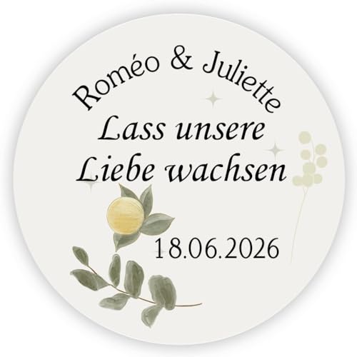 MameArt 50stk Personalisiert Hochzeitsdeko-Aufkleber Lass unsere Liebe wachsen, 4cm Elegante Sticker für Hochzeit Taufe Kommunion Geburtstag Feste Geschenke Präsente (Liebe 3) von MameArt