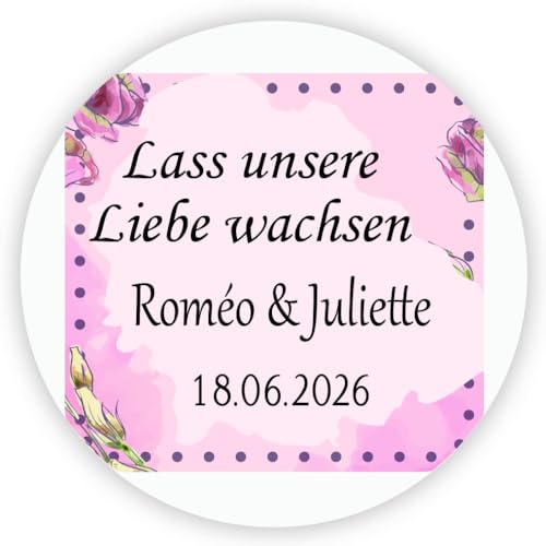 MameArt 50stk Personalisiert Hochzeitsdeko-Aufkleber Lass unsere Liebe wachsen, 4cm Elegante Sticker für Hochzeit Taufe Kommunion Geburtstag Feste Geschenke Präsente (Liebe 4) von MameArt