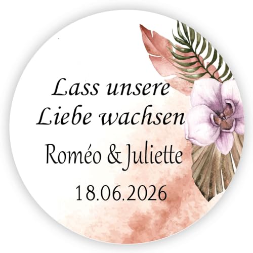 MameArt 50stk Personalisiert Hochzeitsdeko-Aufkleber Lass unsere Liebe wachsen, 4cm Elegante Sticker für Hochzeit Taufe Kommunion Geburtstag Feste Geschenke Präsente (Liebe 5) von MameArt