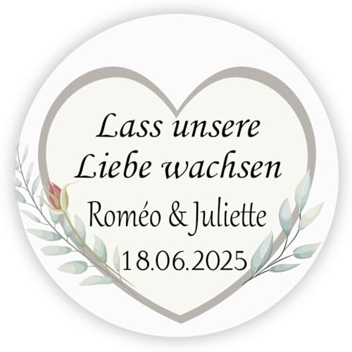 MameArt 50stk Personalisiert Hochzeitsdeko-Aufkleber Lass unsere Liebe wachsen, 4cm Elegante Sticker für Hochzeit Taufe Kommunion Geburtstag Feste Geschenke Präsente (Liebe 6) von MameArt