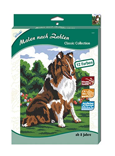 MAMMUT 110017 - Malen nach Zahlen Classic Tiermotiv, Collie, Hund, Komplettset mit bedruckter Malvorlage im A4 Format, 12 Acrylfarben und Pinsel, Malset für Kinder ab 8 Jahre von Mammut Spiel & Geschenk