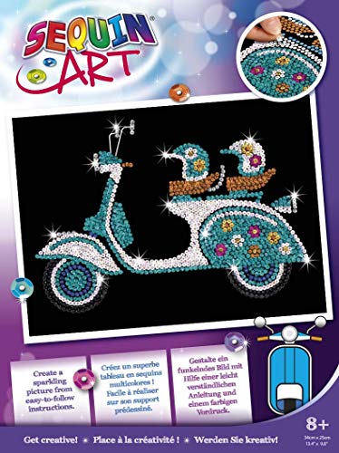 MAMMUT 8011957 - Sequin Art Purple Paillettenbild Motorroller, Steckbild Kreativset, Komplettset mit Styropor Rahmen, Bildvorlage, Pailletten, Steckstifte & Anleitung, Bastelset für Kinder ab 6 Jahre von Sequin Art