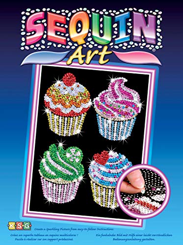 MAMMUT 8041130 - Sequin Art Paillettenbild Cupcakes, Steckbild, Bastelset mit Styropor-Rahmen, samtige Bildvorlage, Pailletten, Steckstiften, Anleitung, für Kinder ab 8 Jahre von Mammut Spiel & Geschenk