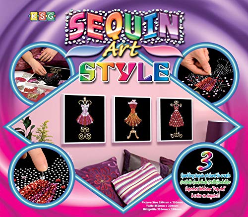 MAMMUT 8081203 - Sequin Art Style 3 Paillettenbilder Mannequins, Bastelset mit 3 Styropor-Rahmen, 3 samtige Bildvorlagen, Pailletten, Steckstiften, Anleitung, für Kinder ab 8 Jahre von Mammut Spiel & Geschenk